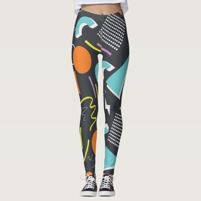 Bold Memphis-Inspired Geometric Art Leggings (Framsida)