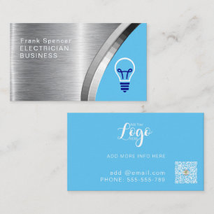 Bold Metallic Blue & Silver Electrician Business Visitkort