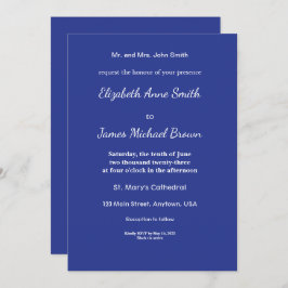 Bold Minimal bröllopsinbjudan i djupt blå Spara Datumet