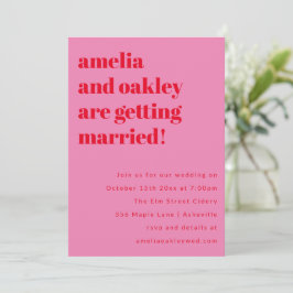 Bold Minimalist Pink Red Retro Wedding Website Inbjudningar