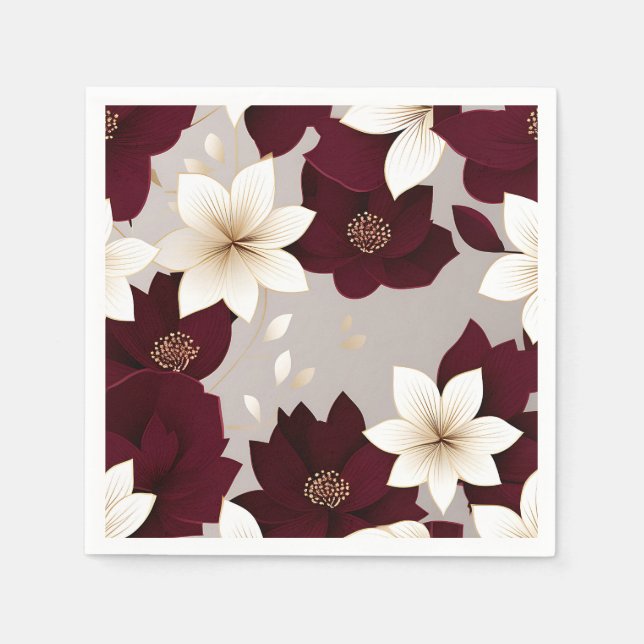 Bold Modern Blommigt Burgundy Pappersservett (Framsidan)