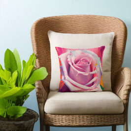 Bold Modern Bohemian Blommigt Rosa ros Artsy Kudde