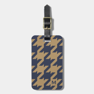 Bold modern brun houndstooth med monogram bagagebricka