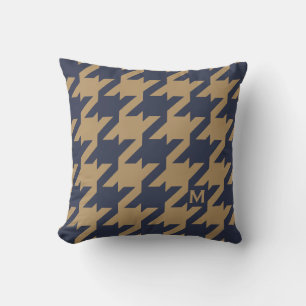 Bold modern brun houndstooth med monogram kudde