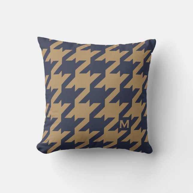 Bold modern brun houndstooth med monogram kudde (Framsida)