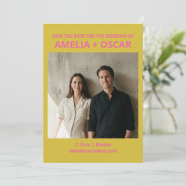 Bold Modern Chartreuse Pink Yellow Wedding Photo  Spara Datumet