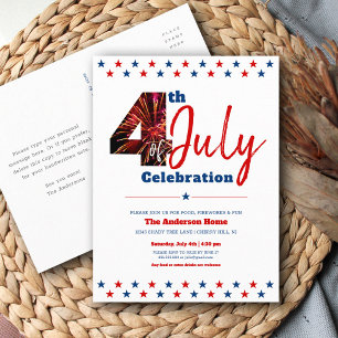 Bold Modern Fireworks 4:e juli USA Patriotic Inbjudan Vykort