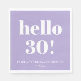 Bold Modern Lavender Purple 30th Birthday Party Pappersservett