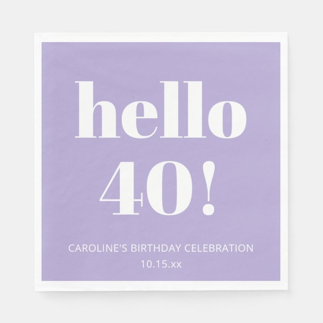 Bold Modern Lavender Purple 40th Birthday Party Pappersservett (Framsidan)