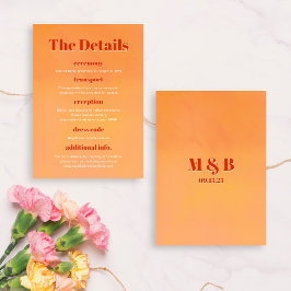 Bold Modern Orange Sunset Monogram Wedding Details Tilläggskort