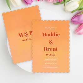 Bold Modern Orange Sunset Monogram Wedding Inbjudningar