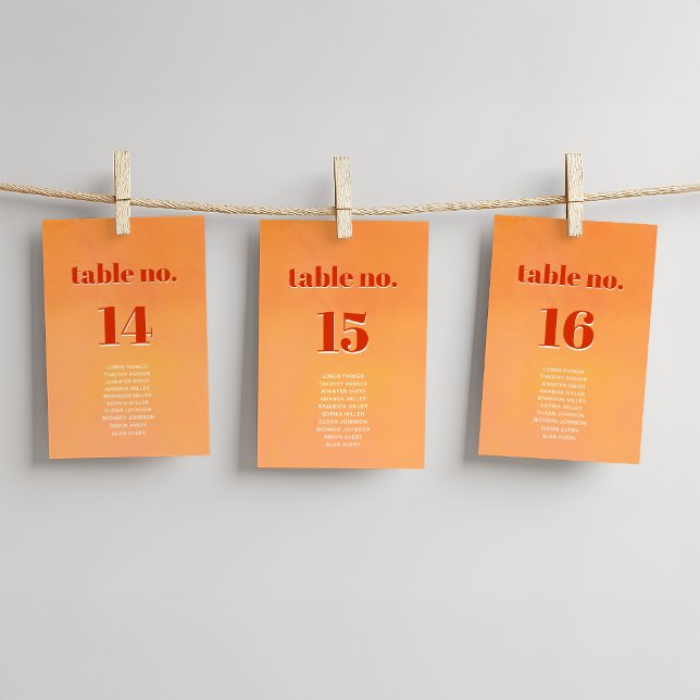 Bold Modern Orange Sunset Seating Chart Wedding Bordsnummer (Skapare uppladdad)