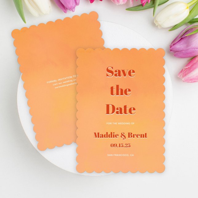 Bold Modern Orange Sunset Watercolor Wedding Spara Datumet (Skapare uppladdad)