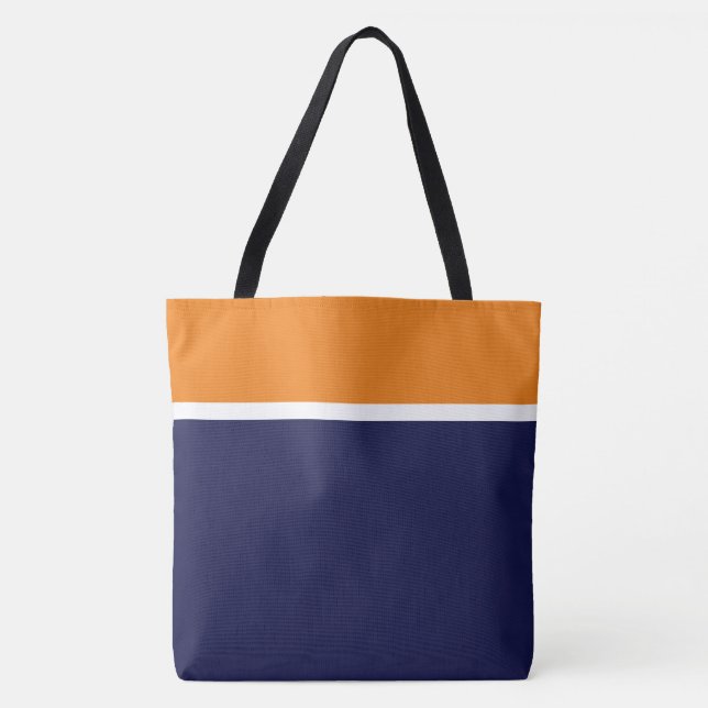 Bold Modern Orange White Navy Blue Färg Block Tygkasse (Framsida)
