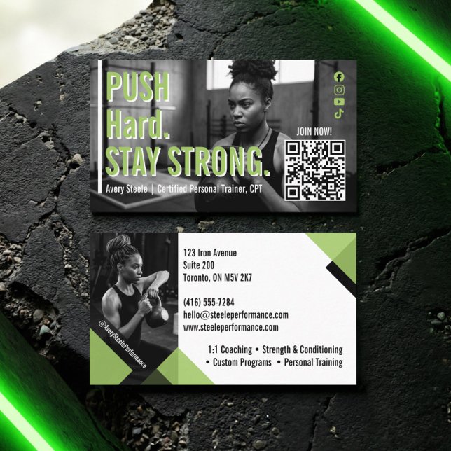 Bold Modern Personal Trainer Fitness Coach Photo Visitkort (Bold Modern Personal Trainer Fitness Coach Photo Business Card)