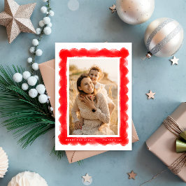 bold modern red RETRO christmas photo frame Julkort