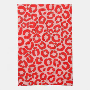 Bold Modern Red Rosa Leopard Animal Skriv ut Kökshandduk