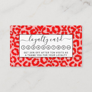 Bold Modern Red Rosa Leopard Animal Skriv ut Lojalitetskort