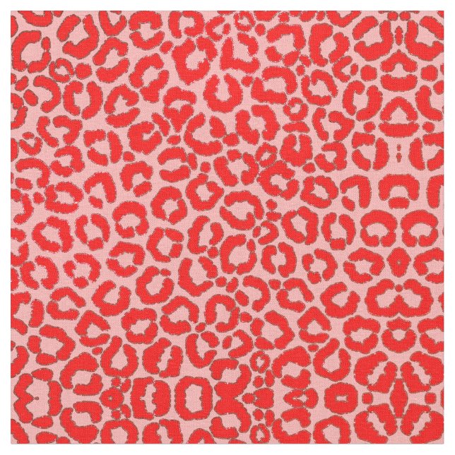 Bold Modern Red Rosa Leopard Animal Skriv ut Tyg (Närbild)