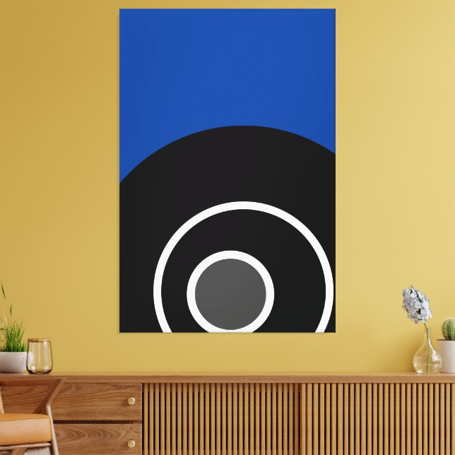 Bold Modern Royal Blue Black White Concentric Art Canvastryck (Insitu (Vardagsrum))