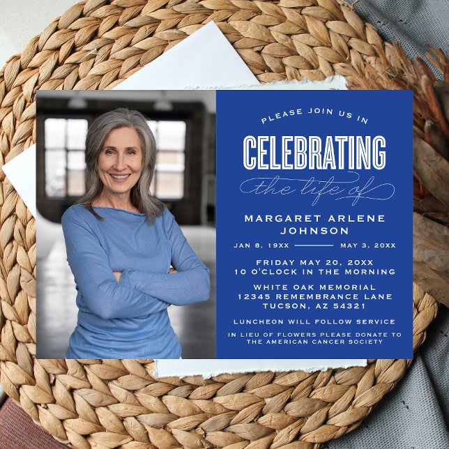 BOLD MODERN SCRIPT FIRANDE AV LIFE FUNERAL INBJUDNINGAR (Skapare uppladdad)