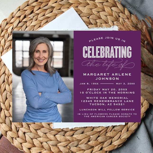 BOLD MODERN SCRIPT FIRANDE AV LIFE FUNERAL INBJUDNINGAR (Skapare uppladdad)