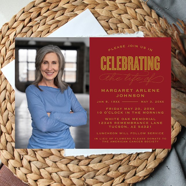 BOLD MODERN SCRIPT FIRANDE AV LIFE FUNERAL INBJUDNINGAR (Skapare uppladdad)