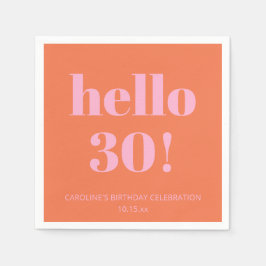 Bold Modern Simple Orange Pink 30th Birthday Party Pappersservett