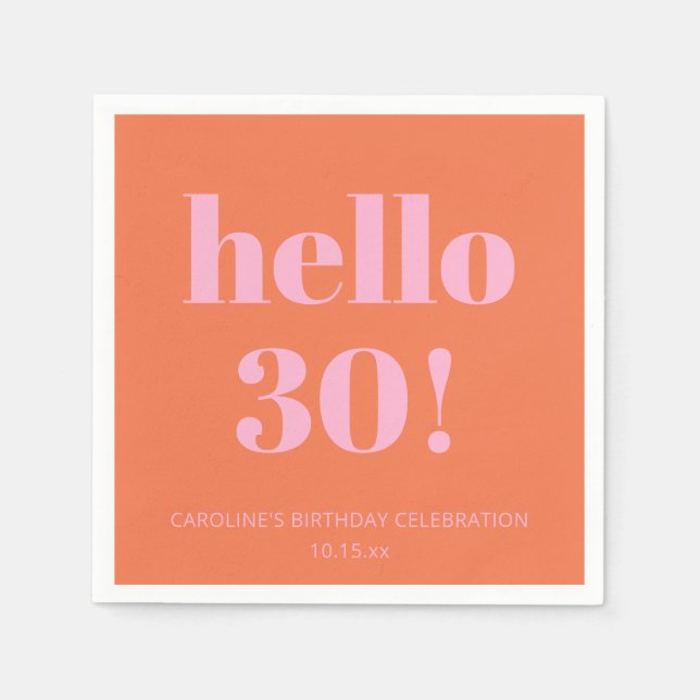 Bold Modern Simple Orange Pink 30th Birthday Party Pappersservett (Framsidan)