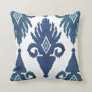 Bold Modern stambok IKAT Peacock Royal Blue Navy Kudde