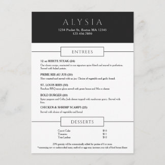 Bold Modern Steakhouse Flat Menu Meny
