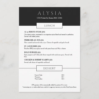 Bold Modern Steakhouse Lunch Flat Menu Meny