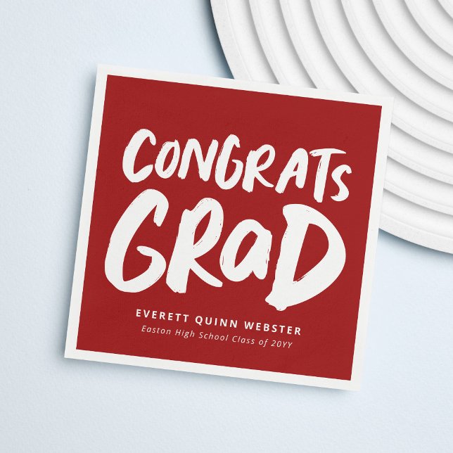 Bold modern studentfest för gratulerar grad crimso pappersservett (Skapare uppladdad)