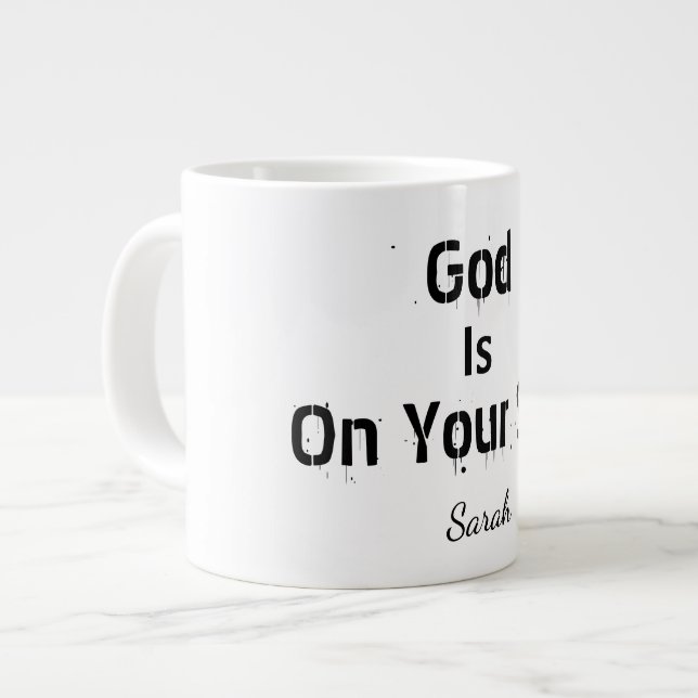 Bold Modern White Name Faith God Is On Your Side  Jumbo Mugg (Framsida vänster)