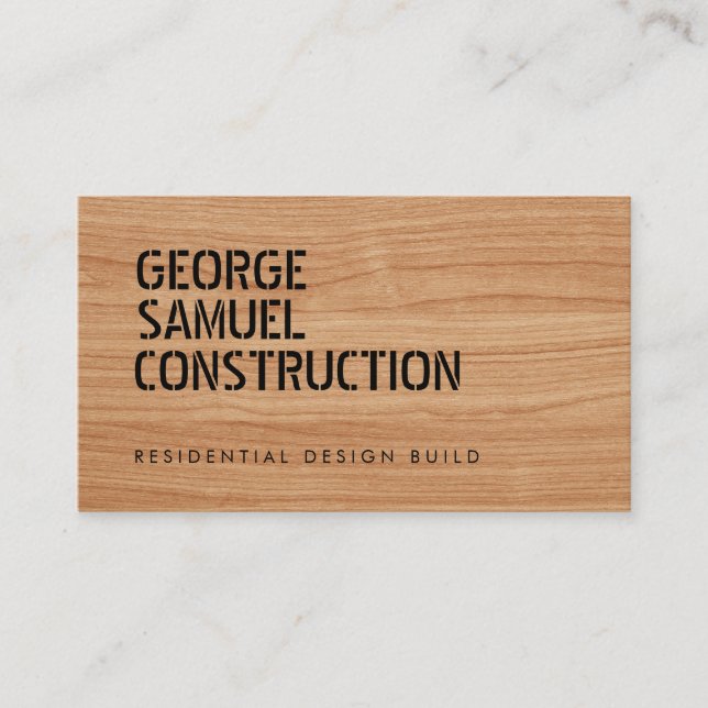 Bold Molded Construction Business QR Code Wooden Visitkort (Framsida)