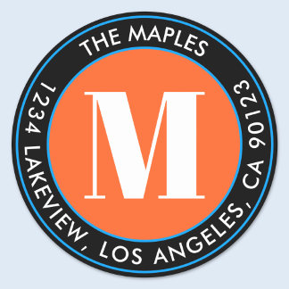 Bold Monogram Black Orange Blue-Returadress Runt Klistermärke