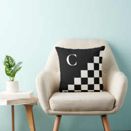 Bold Monogram Black White Geometric Mönster Kudde