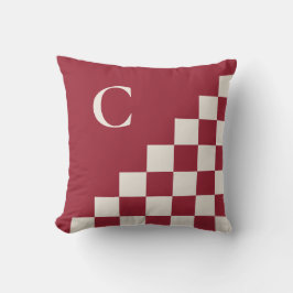 Bold Monogram Burgundy Red Cream Geometric Mönster Kudde