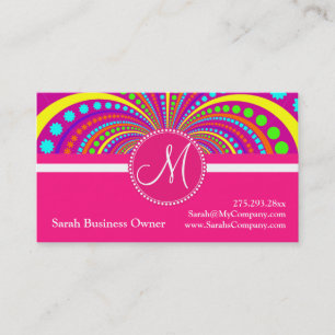 Bold Monogram Funky Mönster Shock rosa Design Visitkort