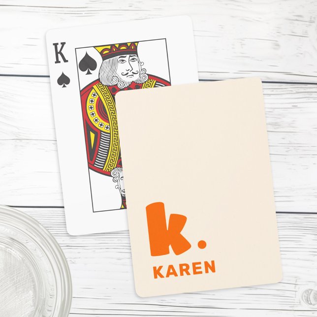 Bold monogram initial och namn orange casinokort (Bold monogram initial and name orange playing cards)