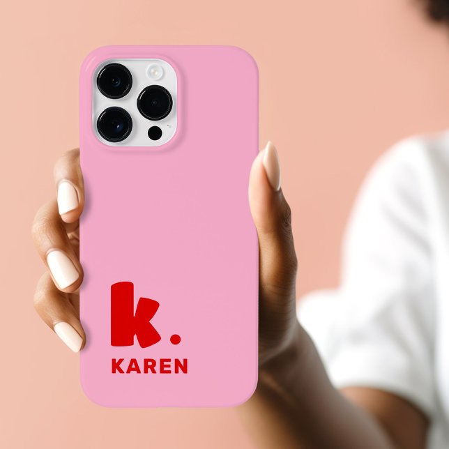 Bold monogram initial och namn röd rosa (Bold monogram initial and name red pink Case-Mate iPhone case)