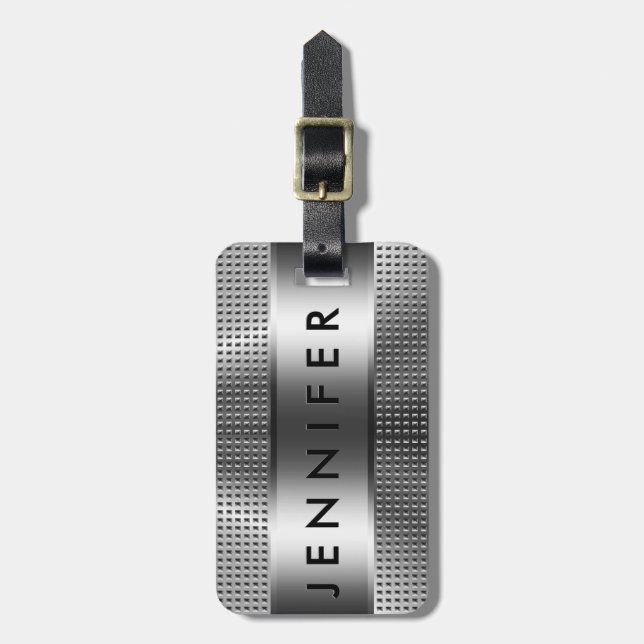 Bold Monogram, Metallic Silver Grått Mönster Desig Bagagebricka (Vertikal Framsida)