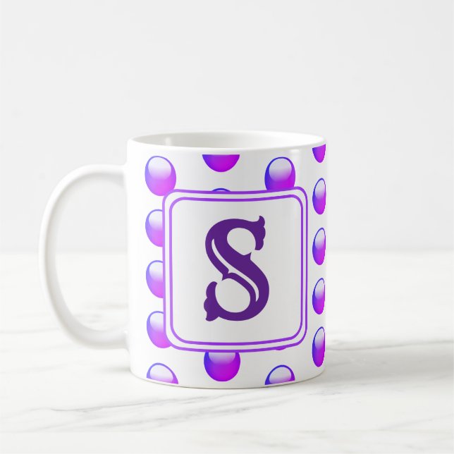 Bold Monogram Vibrant Lila Polka - punkt Inledande Kaffemugg (Vänster)