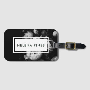 Bold Moody Painterly Flowers Black and White Bagagebricka