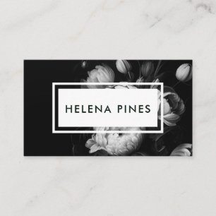 Bold Moody Painterly Flowers Black and White Visitkort