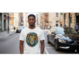 Bold Mosaic Lion Head – Vibrant Artistic King  T Shirt