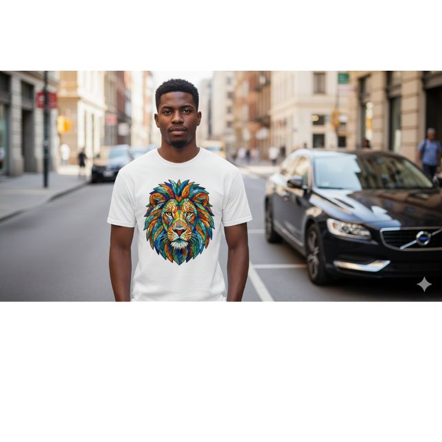 Bold Mosaic Lion Head – Vibrant Artistic King  T Shirt (Skapare uppladdad)
