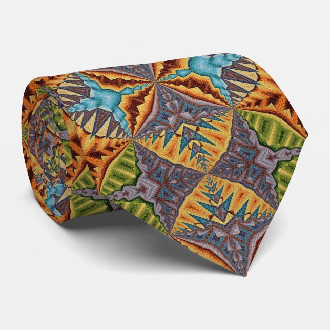 Bold Multi-färg Abstrakt Mönster Påstående Tie Slips (Rullad)