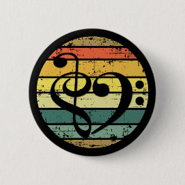 Bold Musical Heart Over Retro Sunset Color Bands Knapp