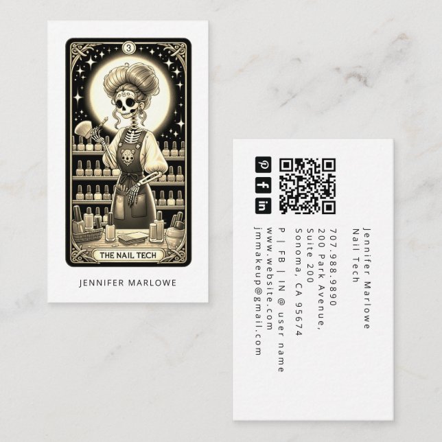Bold Nail Tech Tarot Card Business Card Visitkort (Fram/baksida)